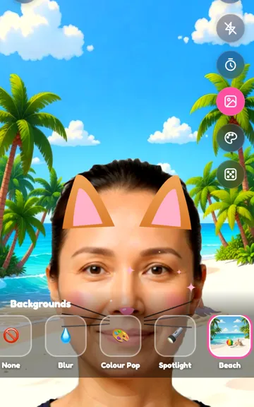 Kitty lens on a beach background